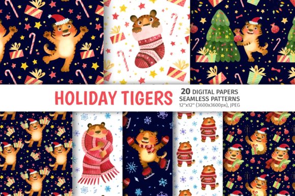 Christmas 2022 Patterns with Tiger Santa: A Creative Resource for Digital Designers