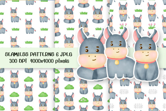 Cute Donkey Seamless Patterns
