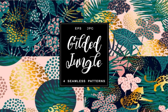 Gilded Jungle: 4 Seamless Patterns for Modern Design
