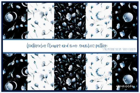 Seamless Floral Watercolor Patterns 5PNG