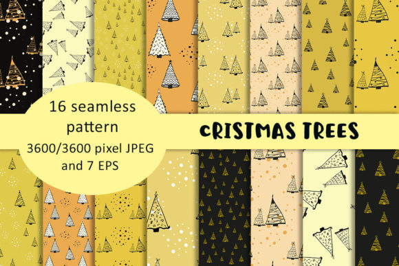 Seamless Set of Patterns with Christmas Trees