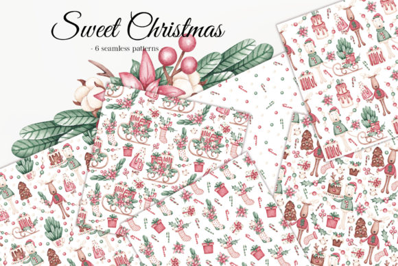 Sweet Christmas: A Hand-Drawn Watercolor Pattern Set for Festive Design