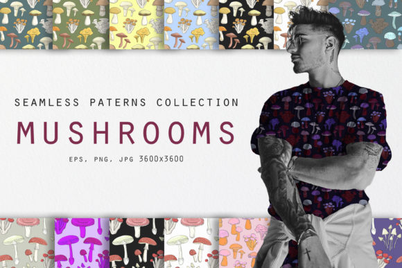 Trendy Mushrooms Seamless Patterns: A Versatile Design Resource