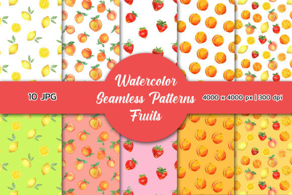 Watercolor Seamless Patterns Fruits