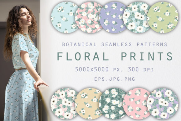 White Wildflowers. Seamless Patterns